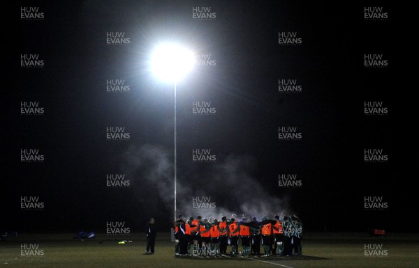 22.02.10 - Wales Rugby Training - Wales players train at night in preparation for their Friday night match with France . 
