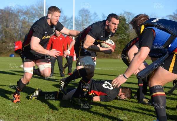 240216 - Wales Rugby Training -Sam Warburton and Bradley Davies (left) during training