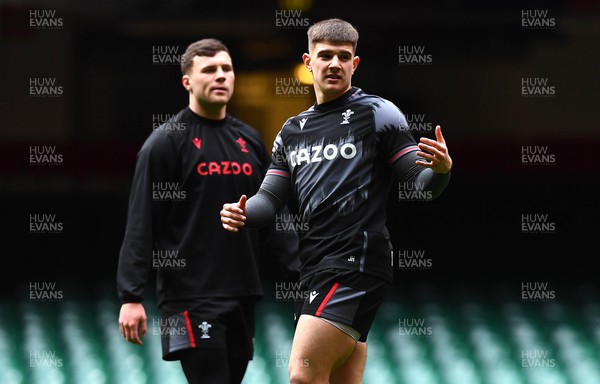 240223 - Wales Rugby Training - Mason Grady and Joe Hawkins during training