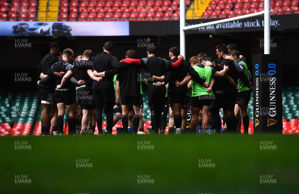 240223 - Wales Rugby Training - Players huddle during training