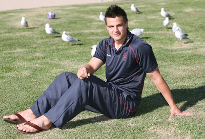 24.05.07  Wales rugby on Tour to Australia Winger...Chris Cekaj sits near some sea-gulls at the team base in Terrigal 