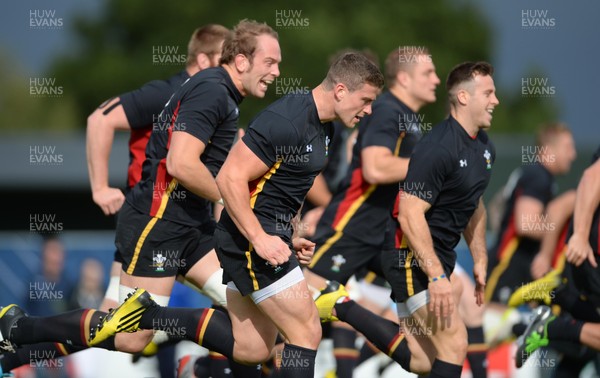 240915 - Wales Rugby World Cup Training -Alun Wyn Jones, Scott Williams and Gareth Davies during training