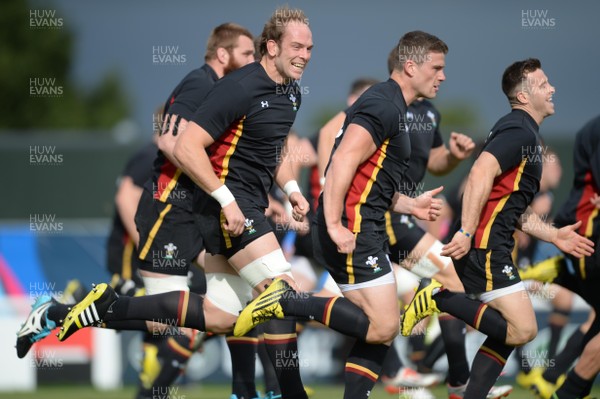 240915 - Wales Rugby World Cup Training -Alun Wyn Jones, Scott Williams and Gareth Davies during training