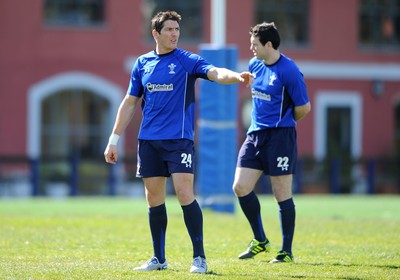 24.02.11 - Wales Rugby Training - James Hook(L) and Stephen Jones during training. 
