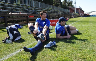 24.02.11 - Wales Rugby Training - James Hook and Jamie Roberts after training. 