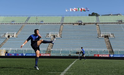 24.02.11 - Wales Rugby Training - James Hook kicks during training. 