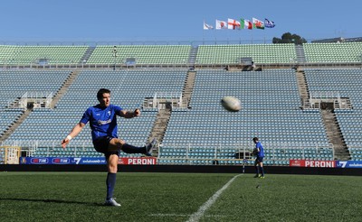 24.02.11 - Wales Rugby Training - James Hook kicks during training. 