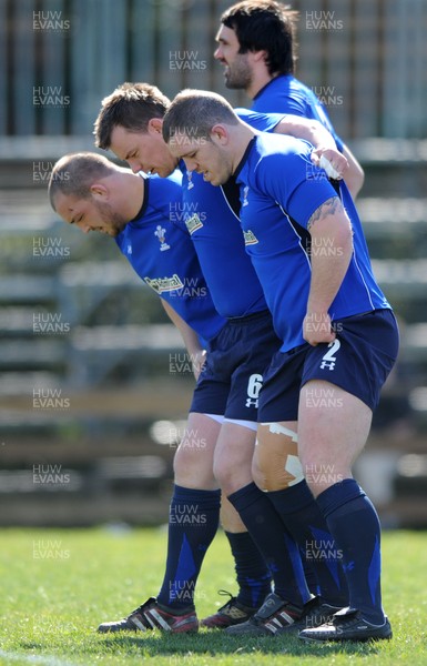 24.02.11 - Wales Rugby Training - (L-R)Craig Mitchell, Matthew Rees and Paul James during training. 