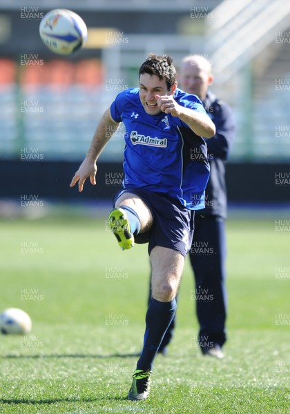 24.02.11 - Wales Rugby Training - Stephen Jones kicks during training. 