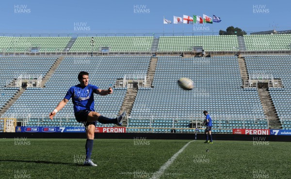 24.02.11 - Wales Rugby Training - James Hook kicks during training. 