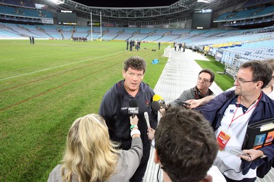 25.05.07  Wales rugby on Tour to Australia Coach Gareth Jenkins talks to the press at the Telstra Stadium in Sydney 