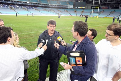 25.05.07  Wales rugby on Tour to Australia Coach Gareth Jenkins talks to the press at the Telstra Stadium in Sydney 