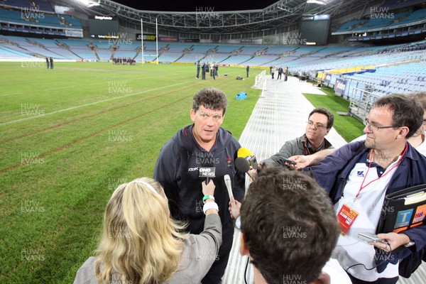 25.05.07  Wales rugby on Tour to Australia Coach Gareth Jenkins talks to the press at the Telstra Stadium in Sydney 