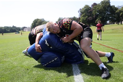 250626 - Wales Rugby Training ahead of their game against the Barbarians at Twickenham on Saturday - Teddy Williams and Rhys Barratt during training
