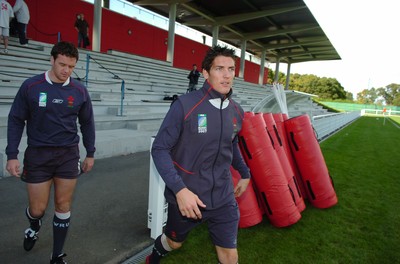 25.09.07 - Wales Rugby World Cup Training - Mark Jones(L) and James Hook take to the field for training 