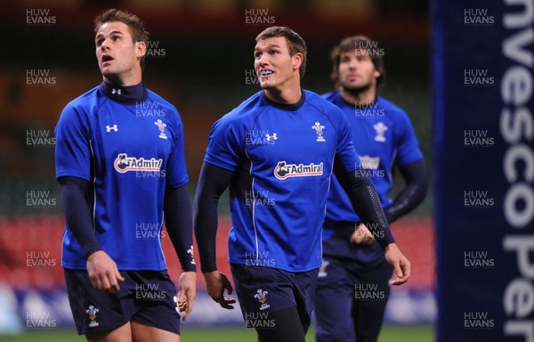 25.11.10 - Wales Rugby Training - Lee Byrne, Tom James and Mike Phillips during training. 