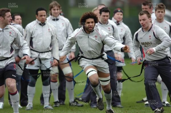 260107 - Wales Rugby Training - Colin Charvis goes through a move during training 