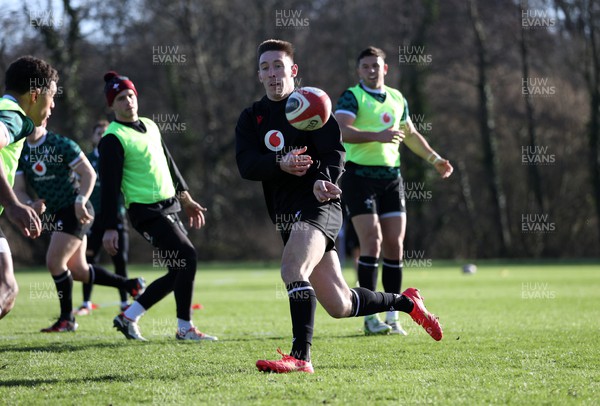 260124 - Wales Rugby Training in the first week of the Gunniess 6 Nations camp - Josh Adams during training