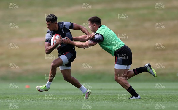 260623 - The first official day of Rugby World Cup Training for the Welsh Rugby Squad - Rio Dyer and Josh Adams during training