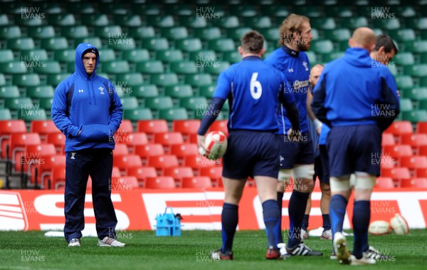 26.11.10 - Wales Rugby Training - Gethin Jenkins looks on during training. 