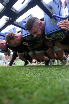 261125 - Wales Rugby Training ahead of their final Quilter Nations Series game against South Africa - Dewi Lake and Gareth Thomas during training