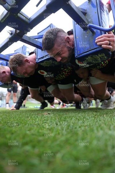 261125 - Wales Rugby Training ahead of their final Quilter Nations Series game against South Africa - Dewi Lake and Gareth Thomas during training