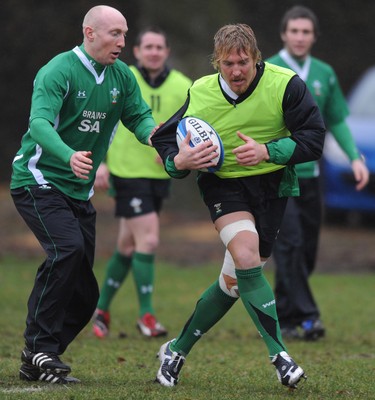 27.01.09 - Wales Rugby Training - Andy Powell is tackled by Tom Shanklin during training. 