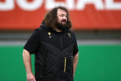 270125 - Wales Rugby Training in the week leading up to their first 6 Nations game against France - Scrum Coach Adam Jones during training