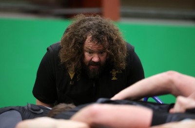 270125 - Wales Rugby Training in the week leading up to their first 6 Nations game against France - Scrum Coach Adam Jones during training