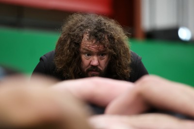 270125 - Wales Rugby Training in the week leading up to their first 6 Nations game against France - Scrum Coach Adam Jones during training