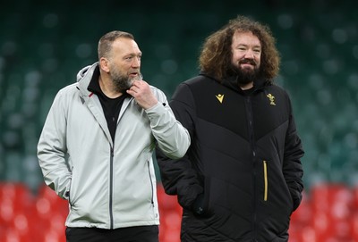 270125 - Wales Rugby Training in the week leading up to their first 6 Nations game against France - Jonathan Humphreys, Forwards Coach and Scrum Coach Adam Jones