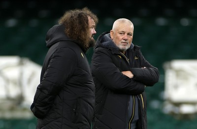 270125 - Wales Rugby Training in the week leading up to their first 6 Nations game against France - Adam Jones and Warren Gatland, Head Coach during training