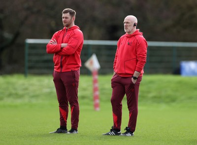 270226 - Wales Rugby Training - Dan Lydiate, Assistant Defence Coach and Steve Tandy, Head Coach during training