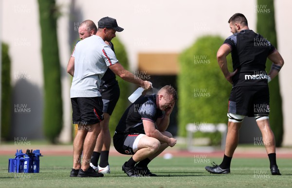 270723 - Wales Rugby Training taking place in Turkey, in preparation for the Rugby World Cup - Keiran Williams during training cools off