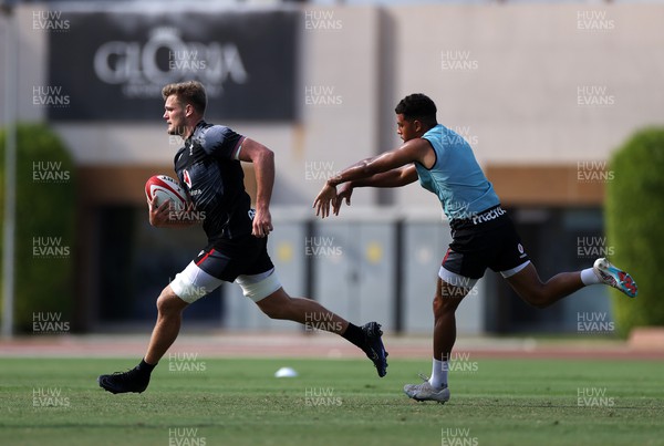 270723 - Wales Rugby Training taking place in Turkey, in preparation for the Rugby World Cup - Taine Plumtree during training