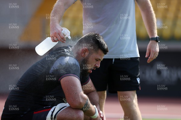 270723 - Wales Rugby Training taking place in Turkey, in preparation for the Rugby World Cup - Rhys Davies during training