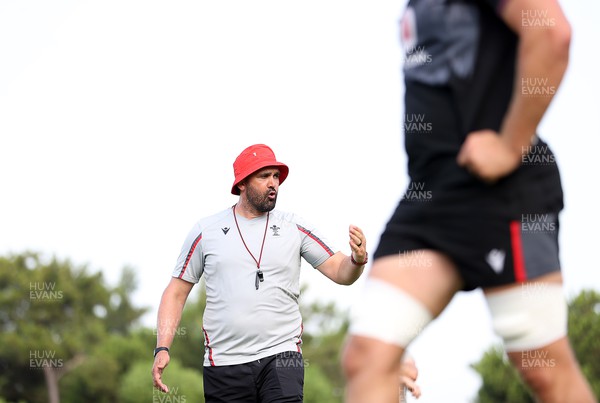270723 - Wales Rugby Training taking place in Turkey, in preparation for the Rugby World Cup - Contact Area Coach Jonathan Thomas during training