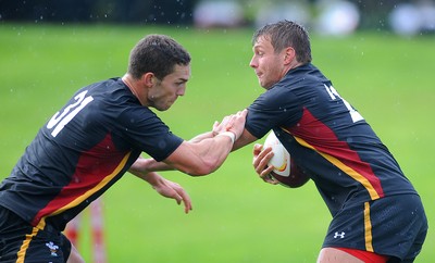 270815 - Wales Rugby Training -Dan Biggar and George North during training