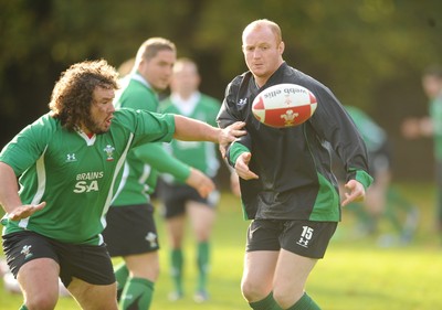 27.10.08 - Wales Rugby Training - Adam Jones and Martyn Williams in action during training 