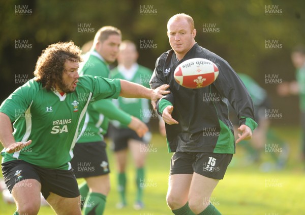 27.10.08 - Wales Rugby Training - Adam Jones and Martyn Williams in action during training 