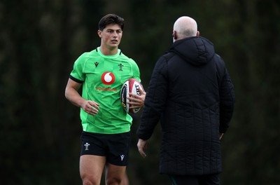 271026 - Wales Rugby Training - Louis Rees-Zammit and Steve Tandy, Head Coach during training