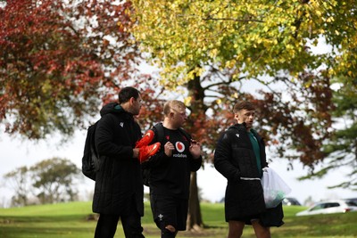 271026 - Wales Rugby Training - Tomos Williams, Rhys Barratt and Alex Mann during training