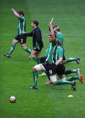 27.11.09 - Wales Rugby Training - Luke Charteris stretches during training. 