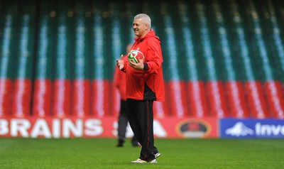 27.11.09 - Wales Rugby Training - Head coach Warren Gtaland looks on during training. 