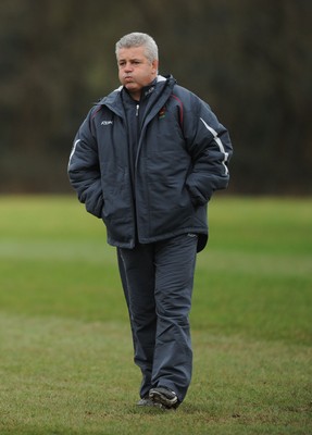 28.01.08 - Wales Rugby Training - Coach, Warren Gatland looks on during training 