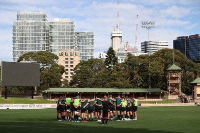 290624 - Wales Rugby Training as they prepare for their Summer Series against Australia - Team huddle