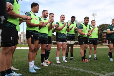 290624 - Wales Rugby Training as they prepare for their Summer Series against Australia - Wales team huddle