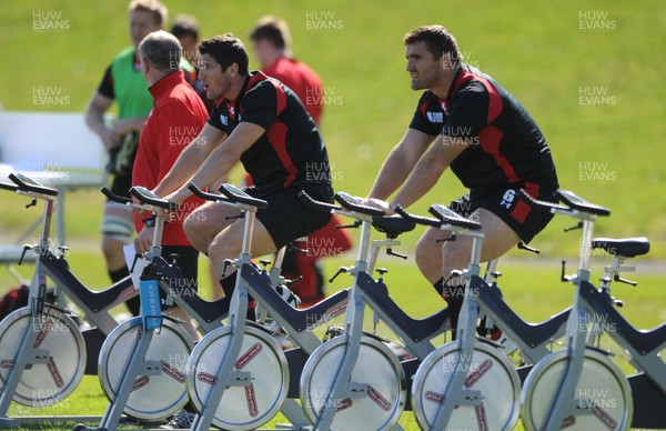 29.09.11 - Wales Rugby Training - James Hook and Huw Bennett during training. 