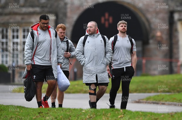 300123 - Wales Rugby Training - Leon Brown, Bradley Roberts, Dillon Lewis and Aaron Wainwright during training