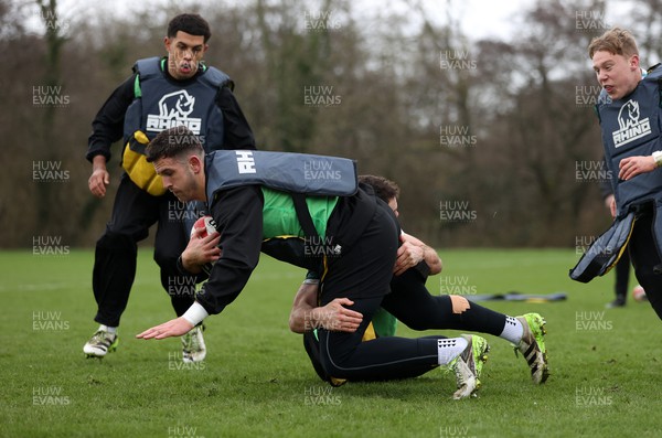 300124 - Wales Rugby Training in the week leading up to their 6 Nations game against Scotland - Owen Watkin during training